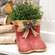 Distressed Red & Gold Painted Metal Santa Boot Pair 60477