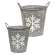 White Washed Snowflake Embossed Metal Buckets, 2/Set 70159