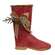 Distressed Red Metal Boot w/Burlap Bow & Pine 60475;