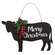 Merry Christmas Wooden Cow Sign w/Winter Greenery