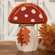 Distressed Chunky Wooden Mushroom w/Leaves Sitter 91181;