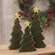 6 pc Set - Chunky Wooden Christmas Trees With Stars & Velvet Garland
