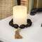 Black Distressed Wood Oval Bead Candle Ring w/Jute Tassel 36128;