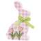 Pink & White Buffalo Check Bunny with Tulips Sitter