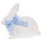 White Wooden Bunny Sitter with Blue & White Buffalo Check Ribbon #37643