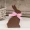 Wooden Chocolate Bunny Sitter w/Pink Check Ribbon 37644