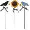 3 Set, Bluebird, Crow & Sunflower Plant Poke