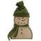 37879 Wooden Primitive Snowman Sitter w/Green Hat and Scarf;