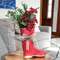 Distressed Red Metal Boot w/Burlap Bow & Pine 60475;