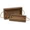 2 Set - Stained Wood Rectangle Trays with Jute Handles