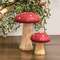 White Dotted Red Wooden Mushrooms, 2/Set 38433;