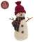 Burgundy Hat Snowman with Green & Red Plaid Scarf - 9.5"H