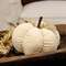 Ivory Waffle Weave Pumpkin w/Burlap Leaves, 7" Dia. CS39111;