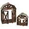 2 Set Wood and Metal Barn Shaped Lanterns