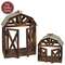 2 Set Wood and Metal Barn Shaped Lanterns