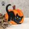 Hand Carved Wooden Black Cat Pumpkin Sitter