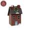 Wooden Snowy Red Double Chimney Saltbox House - 6"H