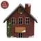 Wooden Snowy Red Christmas House - 10.5"H